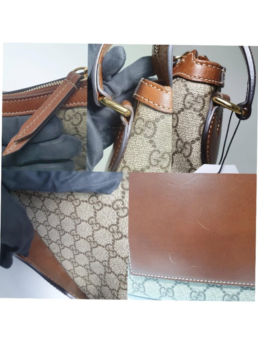 Authentic Gucci GG Supreme Canvas Shoulder Bag Brown Leather Trim | Designer - Picture 7 of 11